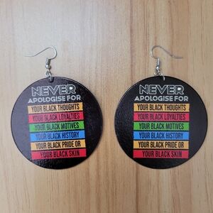 Statement Black Earrings with Multicolor Text